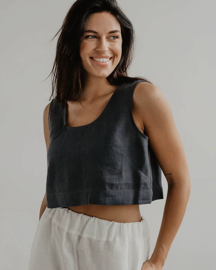 AmourLinen Damen vegan Crop Top Pippa Anthrazit