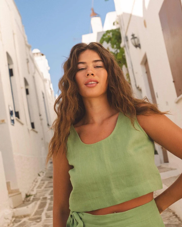 AmourLinen Damen vegan Crop Top Pippa Matcha Grün