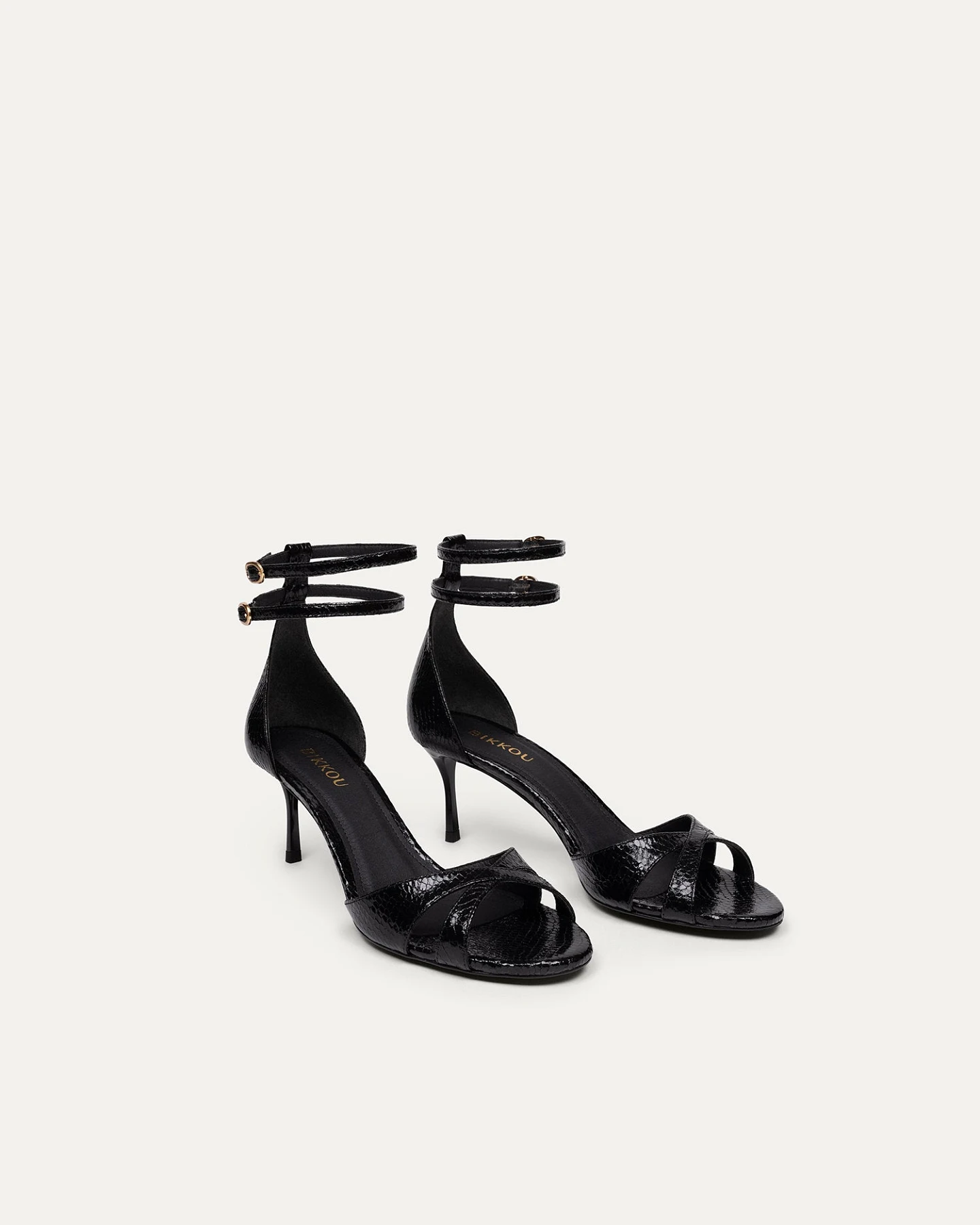 BIKKOU Damen vegan Sandalen Sommer Lunch Schwarz Python – Ansicht 2