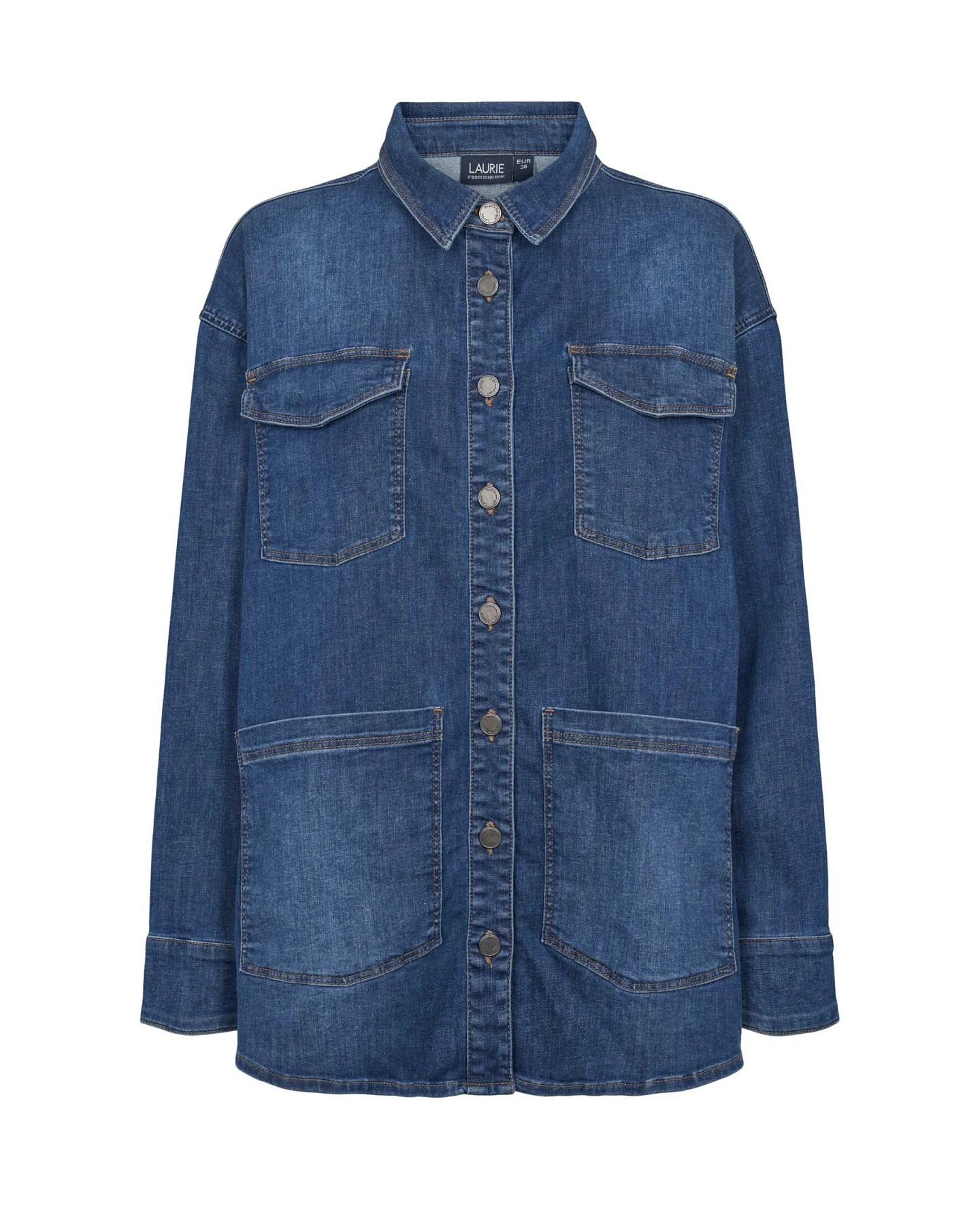 LAURIE Damen vegan Hemdjacke Mille Ls Washed Blue Denim – Ansicht 2