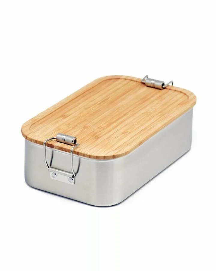 Cameleon Pack XL Edelstahl Lunchbox mit Deckel aus Bambus Holz