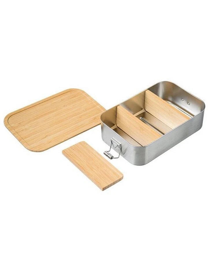 Cameleon Pack XL Edelstahl Lunchbox mit Deckel und Trennsteg aus Bambus Holz