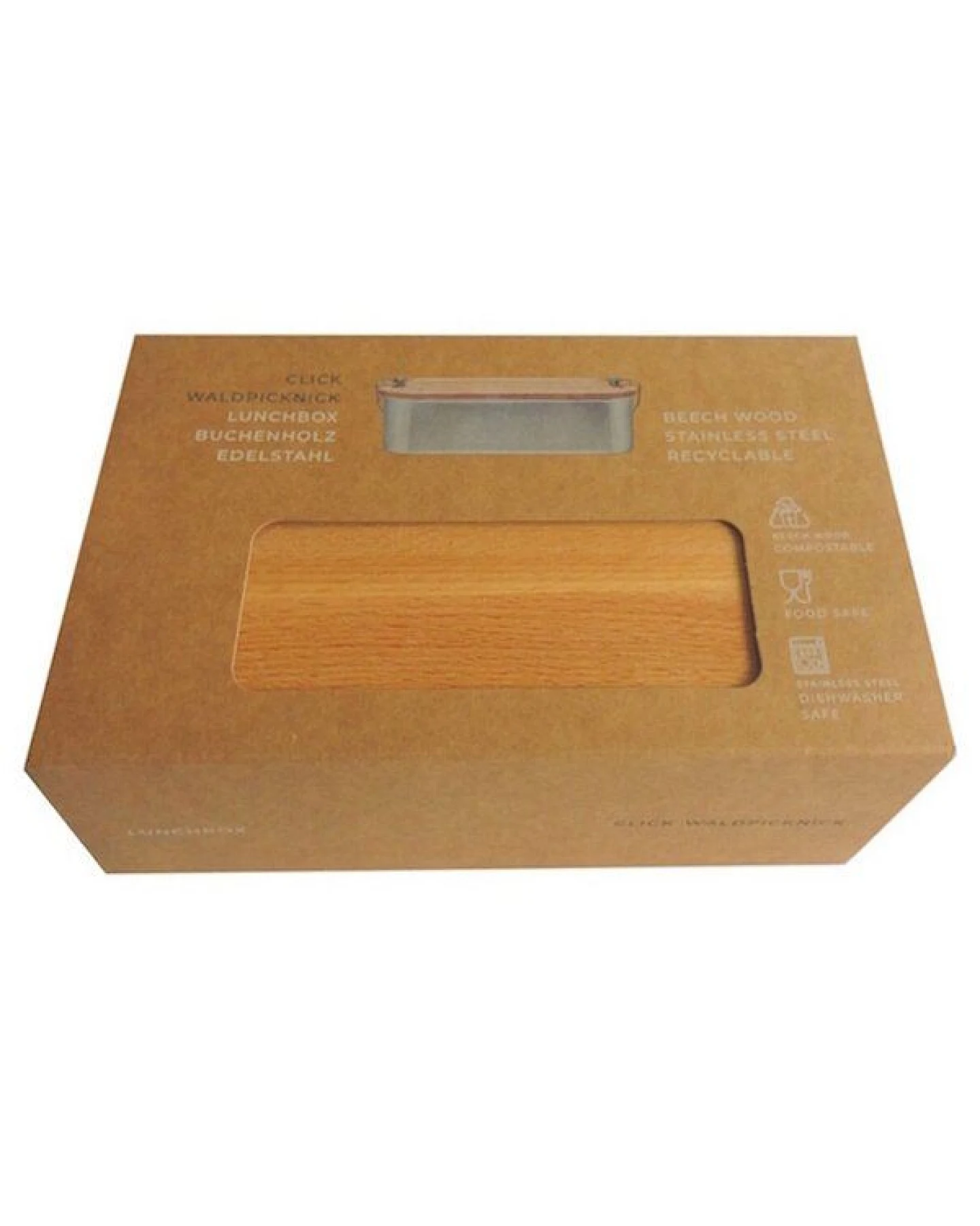 Cameleon Pack XL Edelstahl Lunchbox mit Deckel und Trennsteg aus heimischem Buchen Holz – Ansicht 2