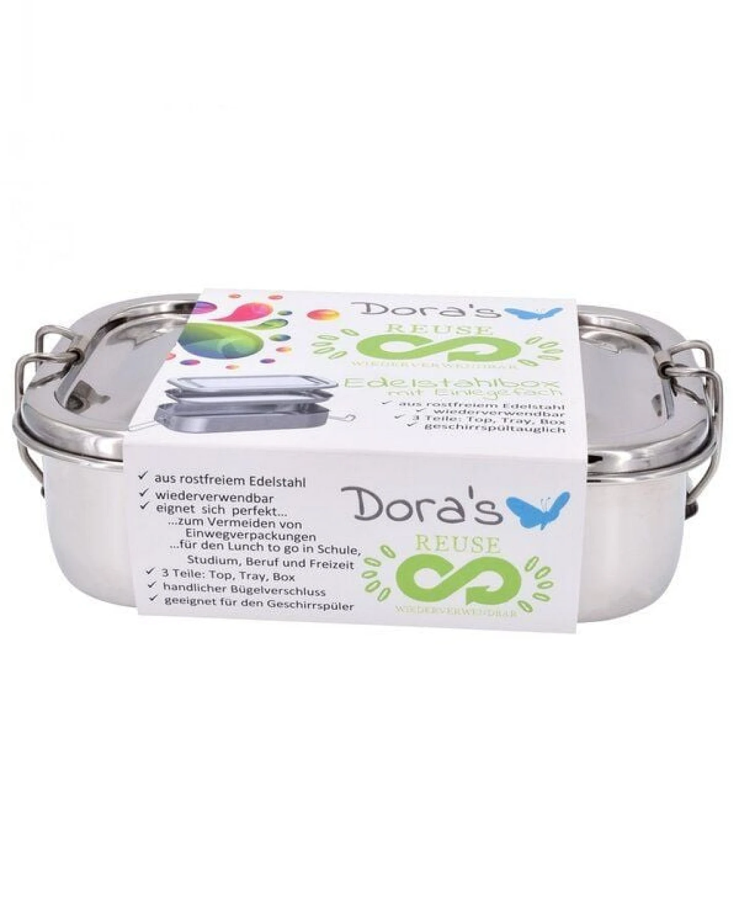 Dora's Dora’s Edelstahl Lunchbox mit Einlagefach (0,5l) – 18 x 12 x 5 cm – Plastikfrei & Flexibel – Ansicht 2