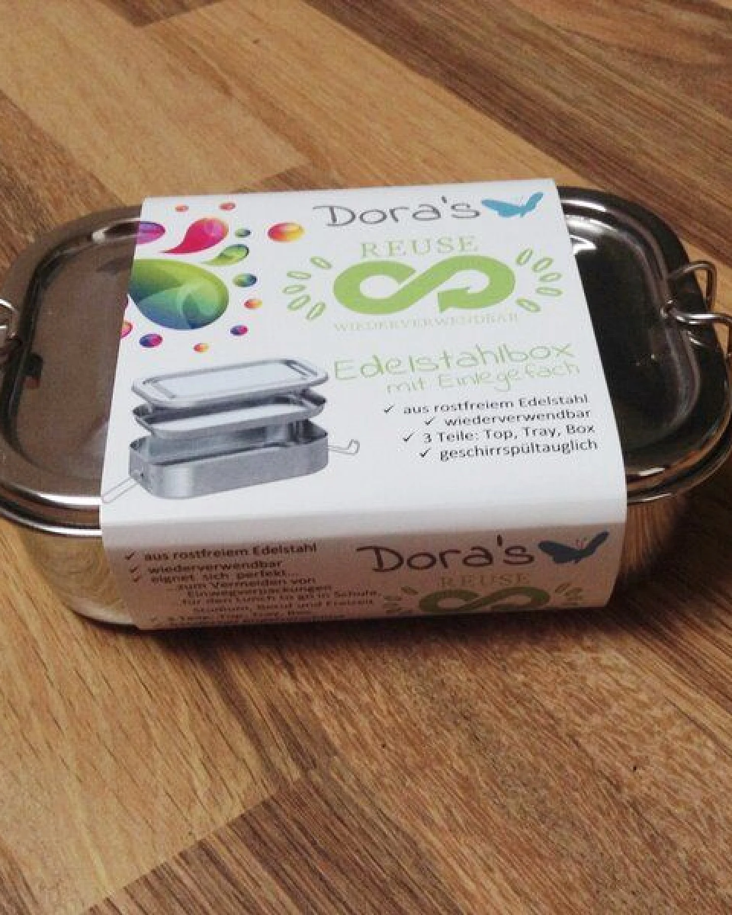 Dora's Dora’s Edelstahl Lunchbox mit Einlagefach (0,5l) – 18 x 12 x 5 cm – Plastikfrei & Flexibel – Ansicht 4