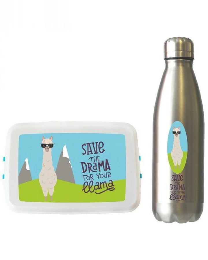 Dora's Dora’s Kinder-Set "Lama" – Edelstahl-Trinkflasche (0,5l) & Lunchbox