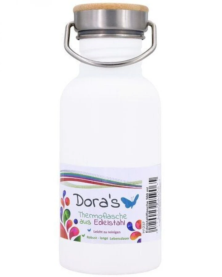 Dora's Dora’s Retro-Edelstahlflasche (500ml) Einwandig & Leicht + Bambus-Deckel