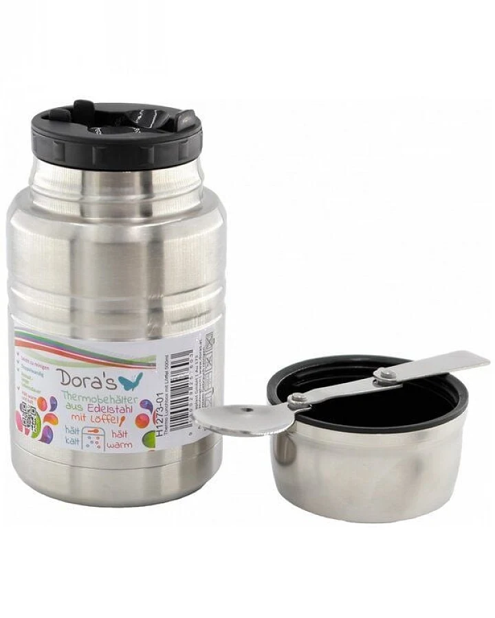 Dora's Dora’s Thermo-Lunchbox (750ml) mit Klapplöffel – Vakuumisoliert