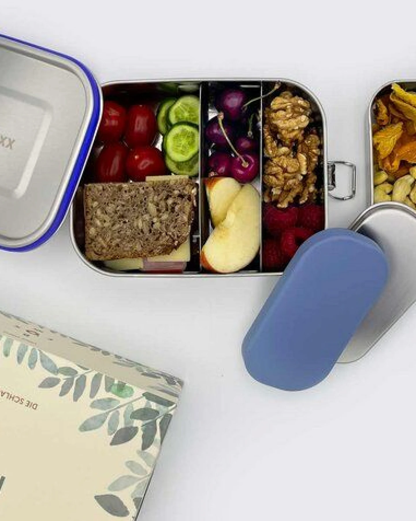 FOXBOXX ÖKO Edelstahl Snackbox 150ml mit 2 Deckel (BIO Silikon türkis + Metall) dicht – Ansicht 3