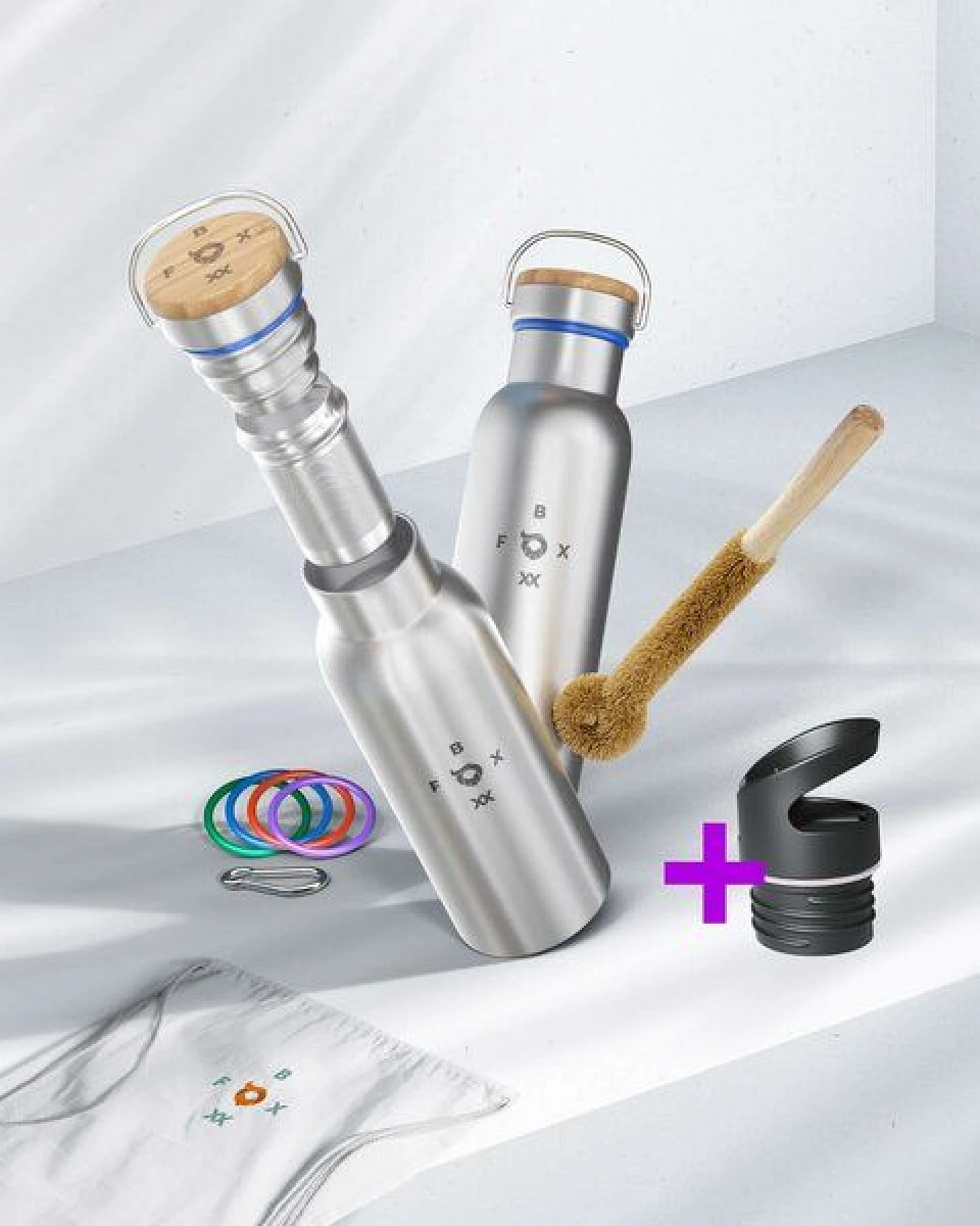 FOXBOXX ÖKO Schulset,- Edelstahl Brotdose + Flasche 0,5 Liter matt "Special" – Ansicht 3