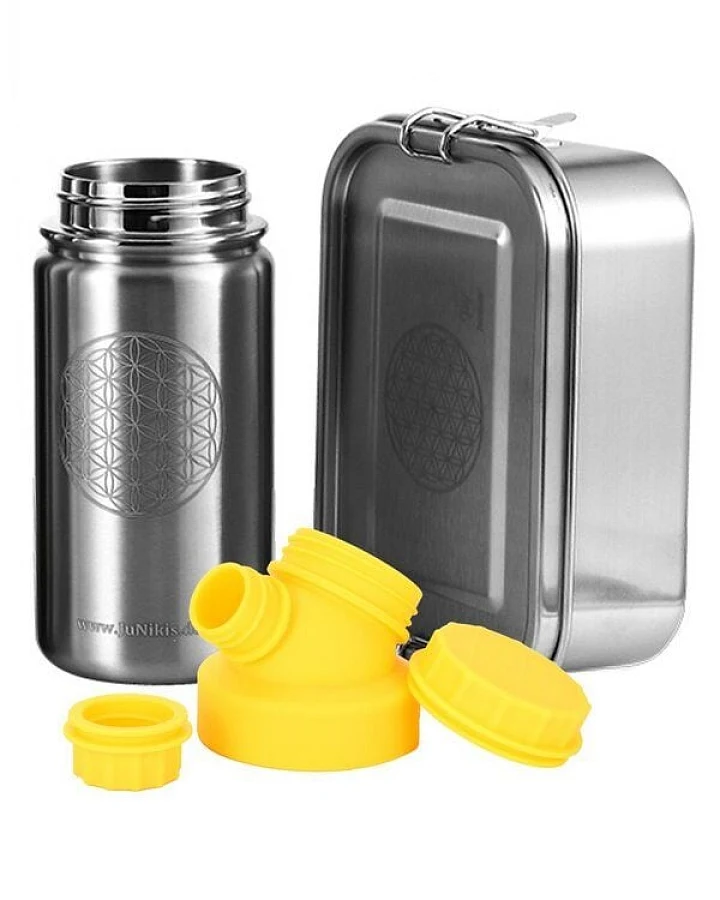JN JuNiki's Einschulungs-Set "Blume des Lebens": Lunchbox + isolierte Edelstahltrinkflasche