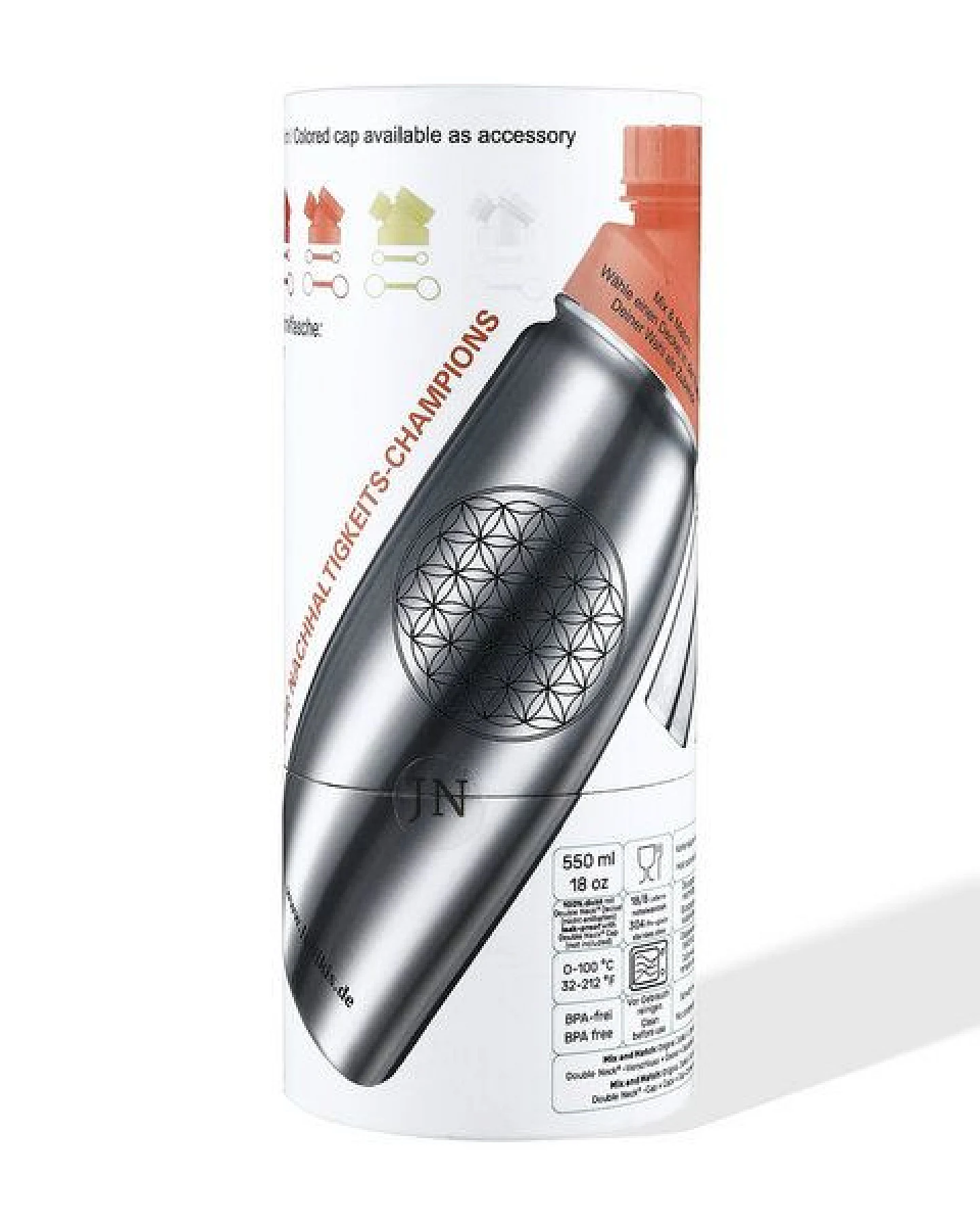 JN JuNiki's JuNiki's "Blume des Lebens" Edelstahl Trinkflasche 550ml + Teefilter – Ansicht 2