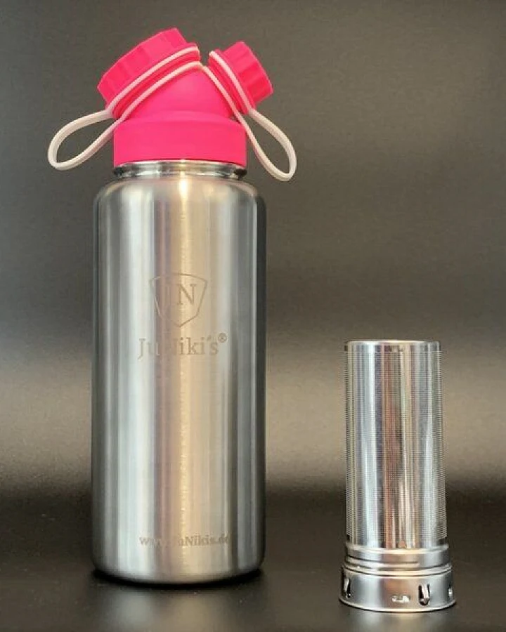JN JuNiki's JuNiki´s® eco line isolierte Edelstahl Trinkflasche 1000ml Pink/Weiss + Teefilter