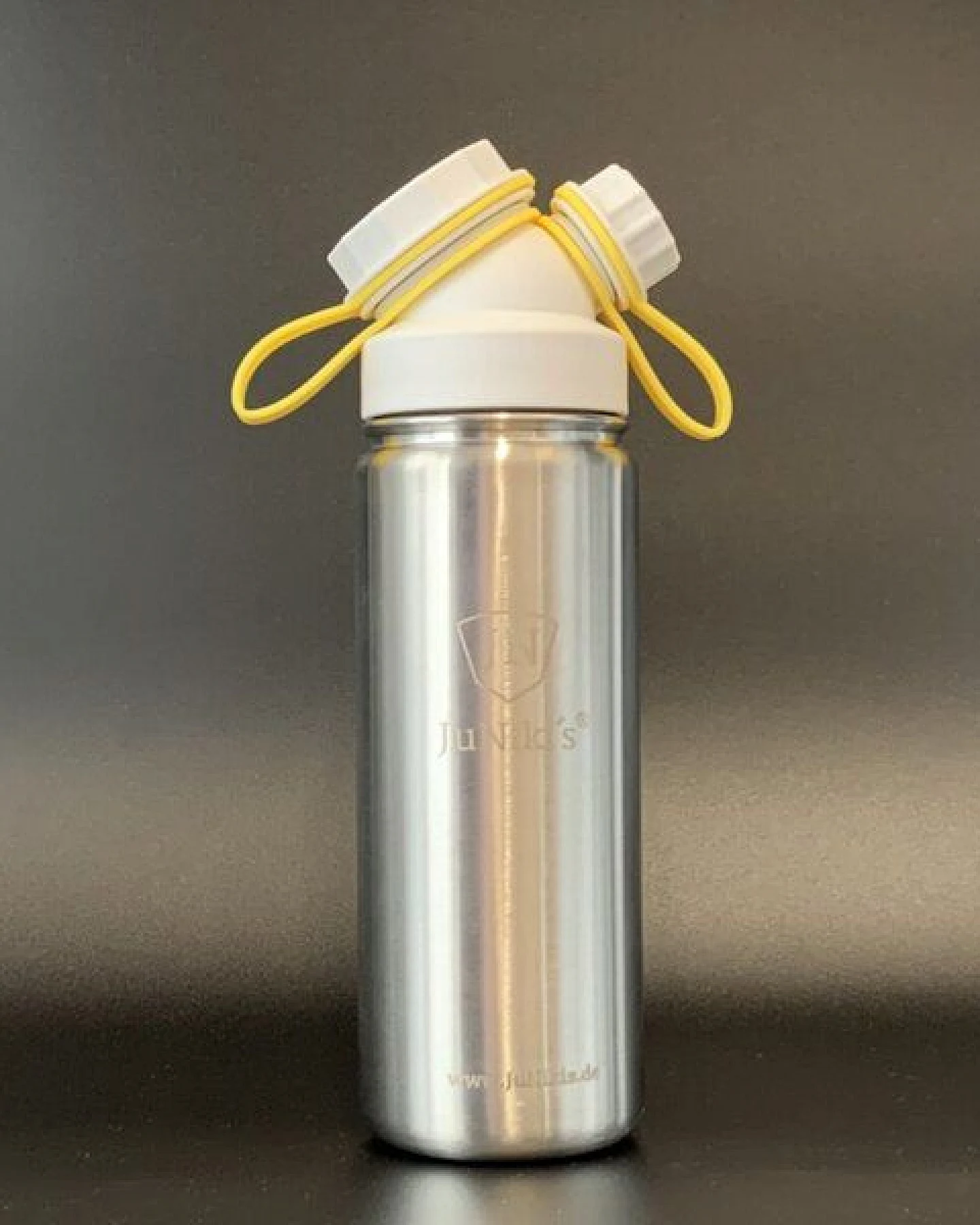 JN JuNiki's JuNiki´s® eco line isolierte Edelstahl Trinkflasche 550ml mit Deckelhaltern in Türkis + Gelb zum Wechseln – Ansicht 2