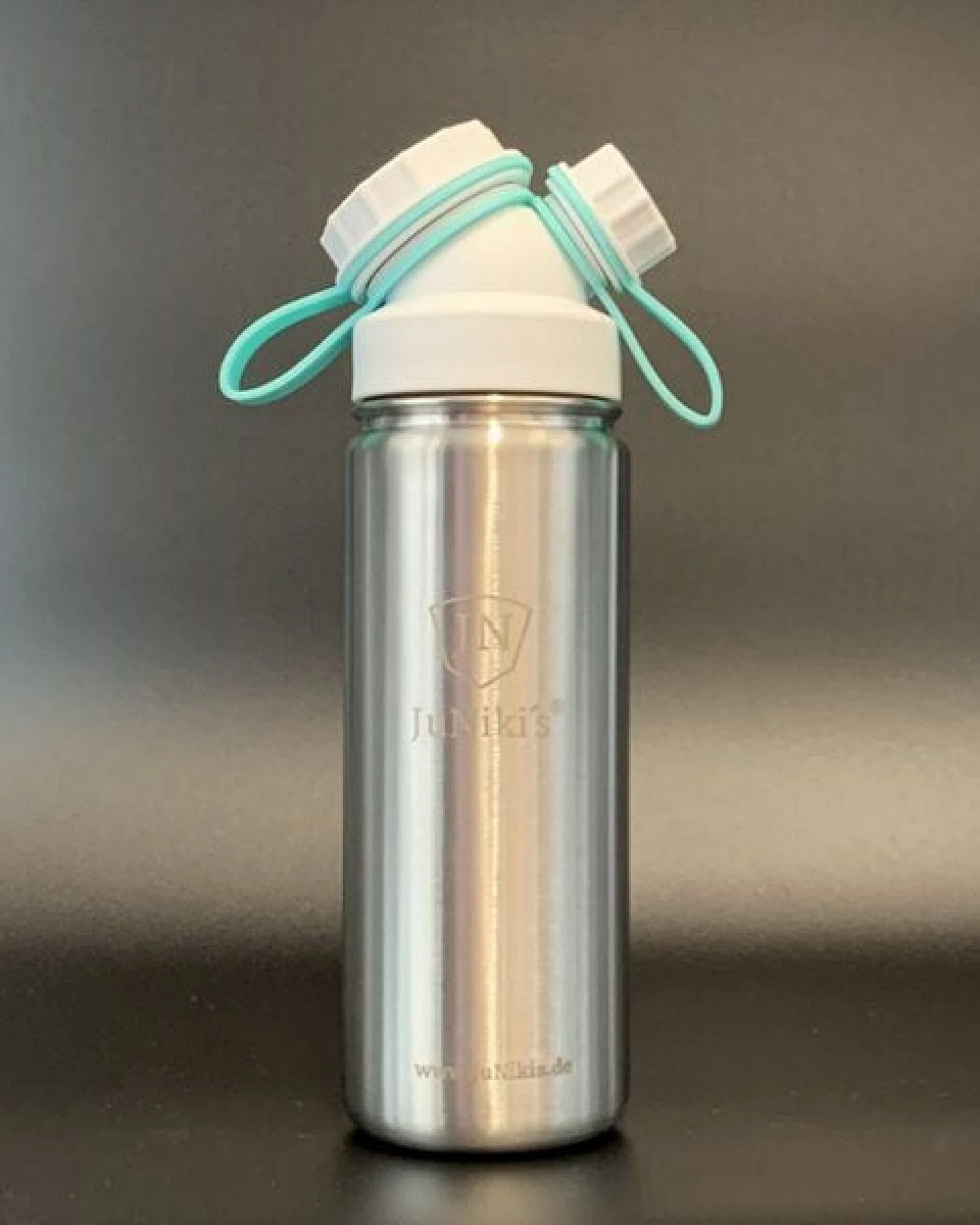 JN JuNiki's JuNiki´s® eco line isolierte Edelstahl Trinkflasche 550ml mit Deckelhaltern in Türkis + Gelb zum Wechseln – Ansicht 3