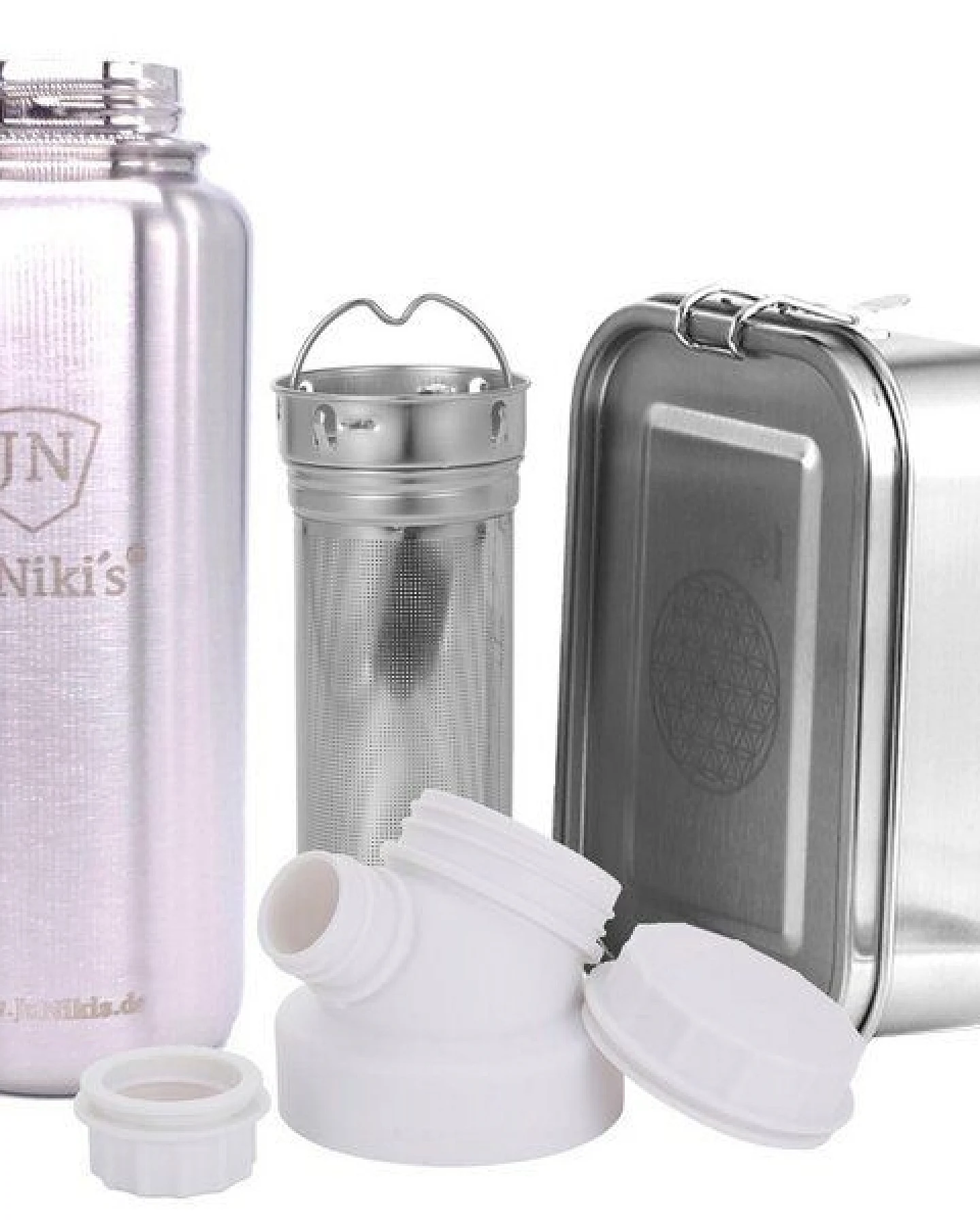 JN JuNiki's Set "Blume des Lebens": Lunchbox + 1 Liter Edelstahltrinkflasche + Teefilter – Ansicht 2