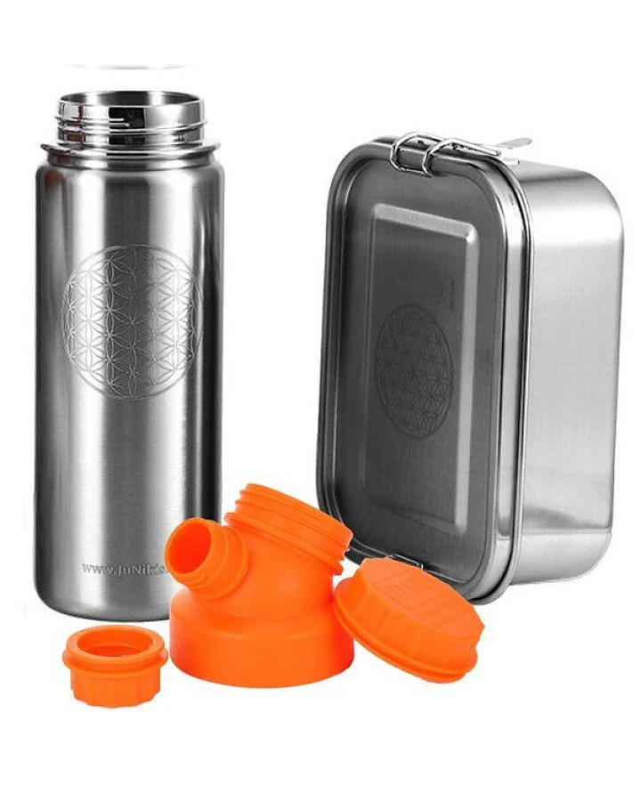 JN JuNiki's Set "Blume des Lebens": Lunchbox + 550ml isolierte Edelstahltrinkflasche