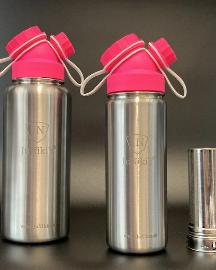 JN JuNiki's Set JuNiki´s® eco line isolierte Edelstahl Trinkflaschen 550ml + 1 L Pink/Weiss + Teefilter