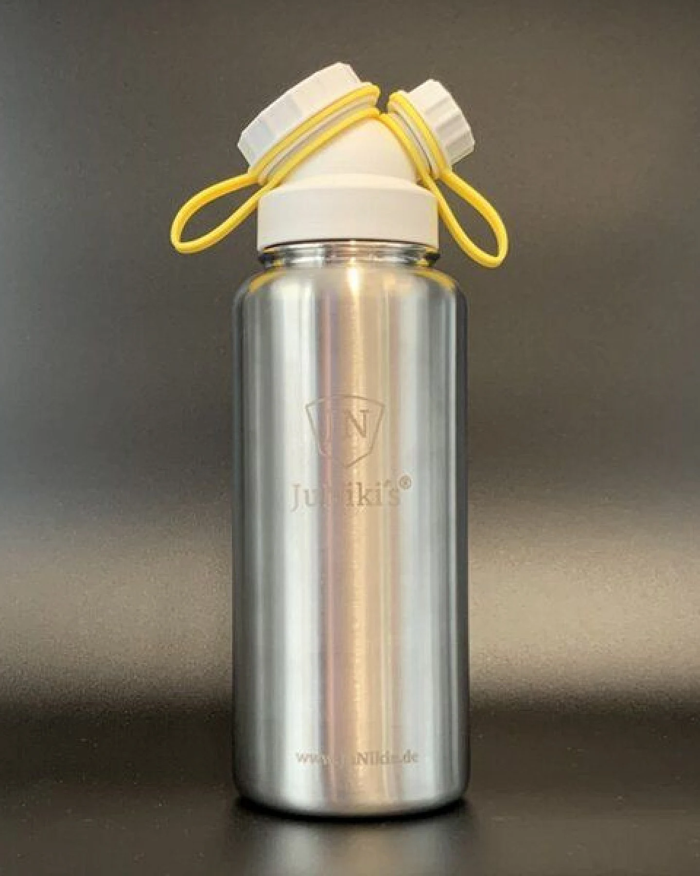 JN JuNiki's Set: 2 JuNiki´s® eco line isolierte Edelstahl Trinkflaschen mit 550ml + 1 Liter mit Deckelhaltern in Türkis + Gelb zum Wechseln – Ansicht 2