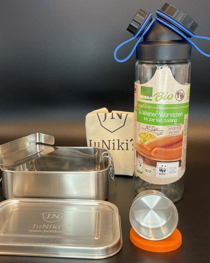 JN JuNiki's Sparset: JuNiki´s® Edelstahl Lunchbox + Würstchen® Trinkverschluss