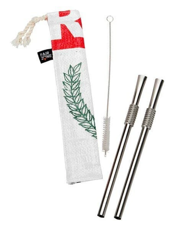 Rice&Carry RICE & CARRY 2 Edelstahl-Strohhalme plus Bürste in Tasche