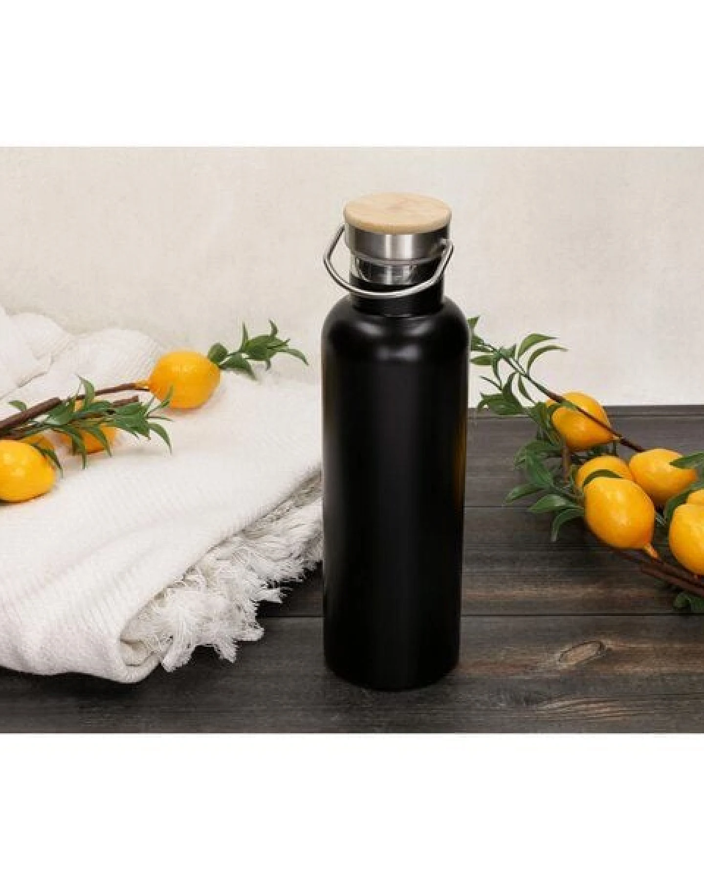 elasto Edelstahl Isolierflasche "Cascada" - Flasche mit Bambusdeckel & Griff – Ansicht 4