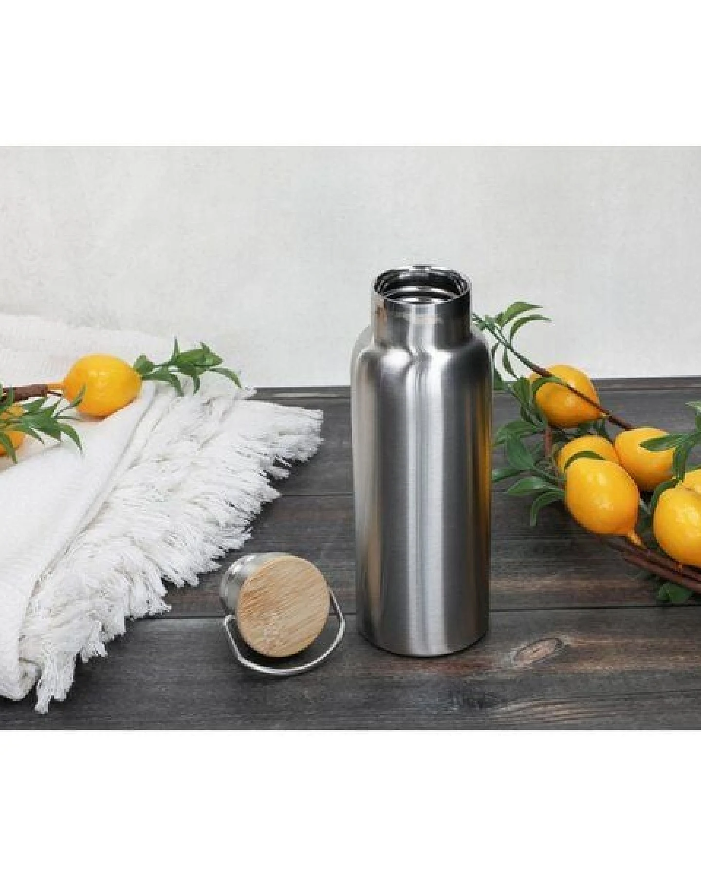 elasto Edelstahl Isolierflasche "Cascada" - Flasche mit Bambusdeckel & Griff – Ansicht 4