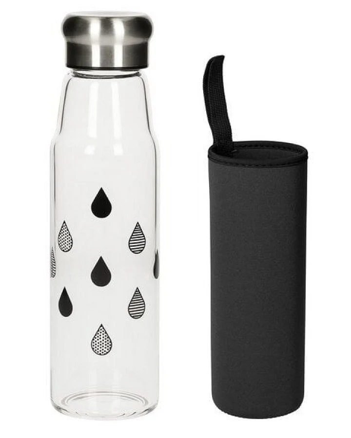 elasto Glasflasche 0,55 Liter Trinkflasche Borosilikatglas mit Neoprentasche