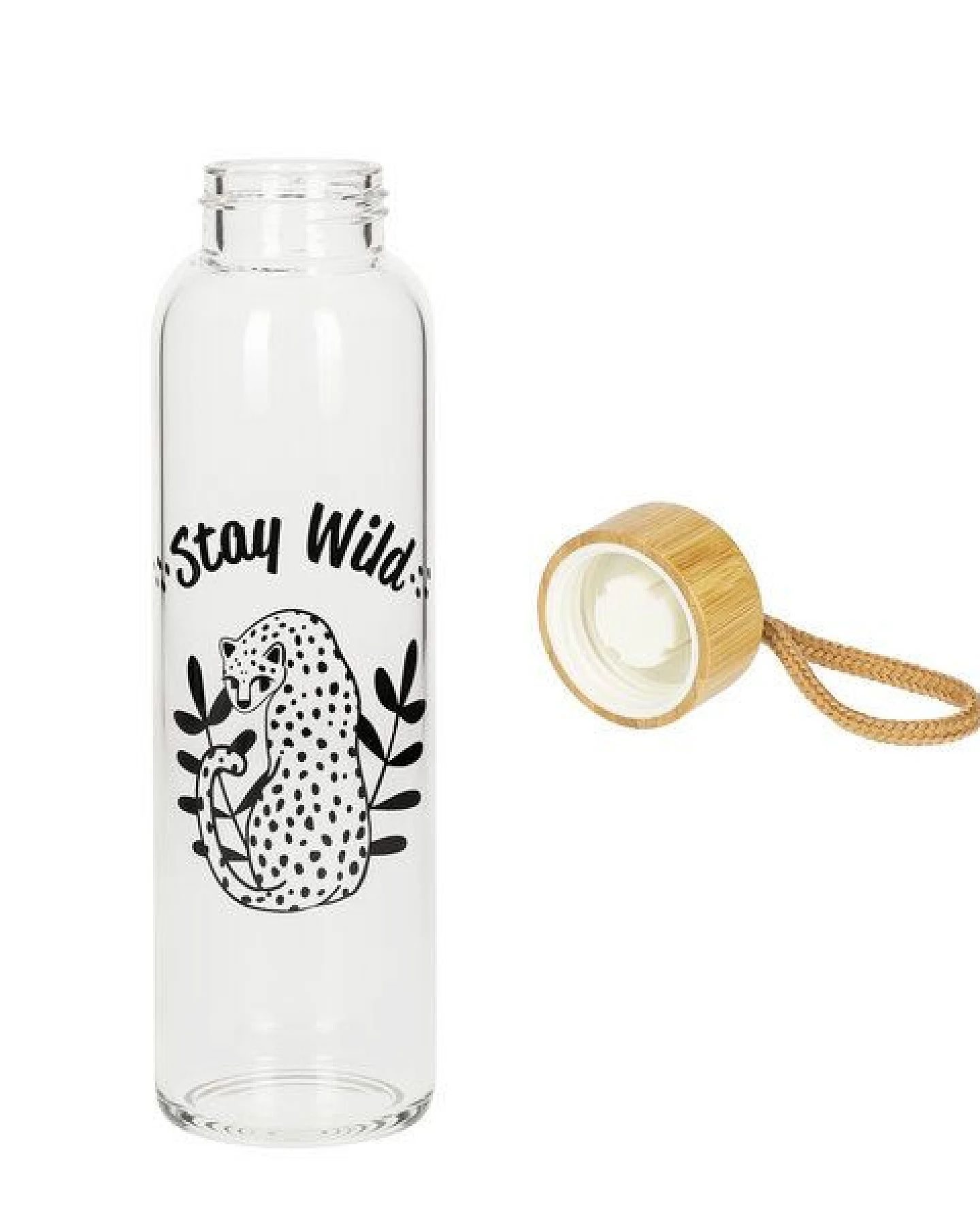 elasto Glasflasche 550 ml mit Bambusdeckel - Trinkflasche mit Schutzhülle – Ansicht 2