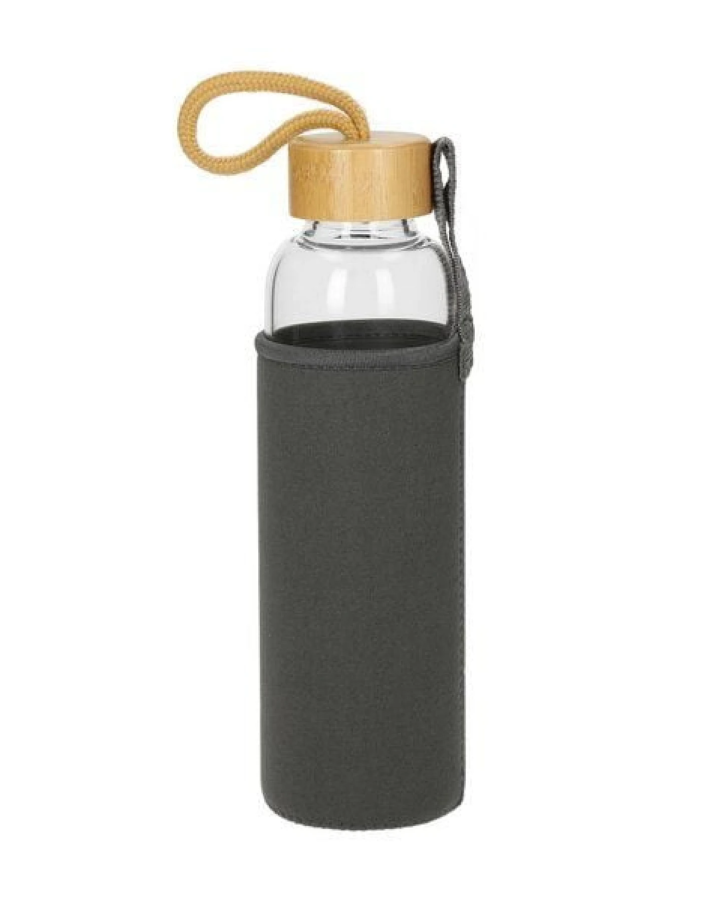 elasto Glasflasche 550 ml mit Bambusdeckel - Trinkflasche mit Schutzhülle – Ansicht 4