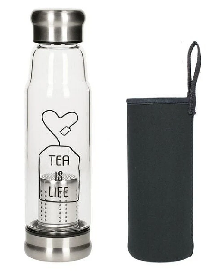 elasto Glasflasche mit Teeeinsatz - Neoprenhülle und Motiv 0,5 l