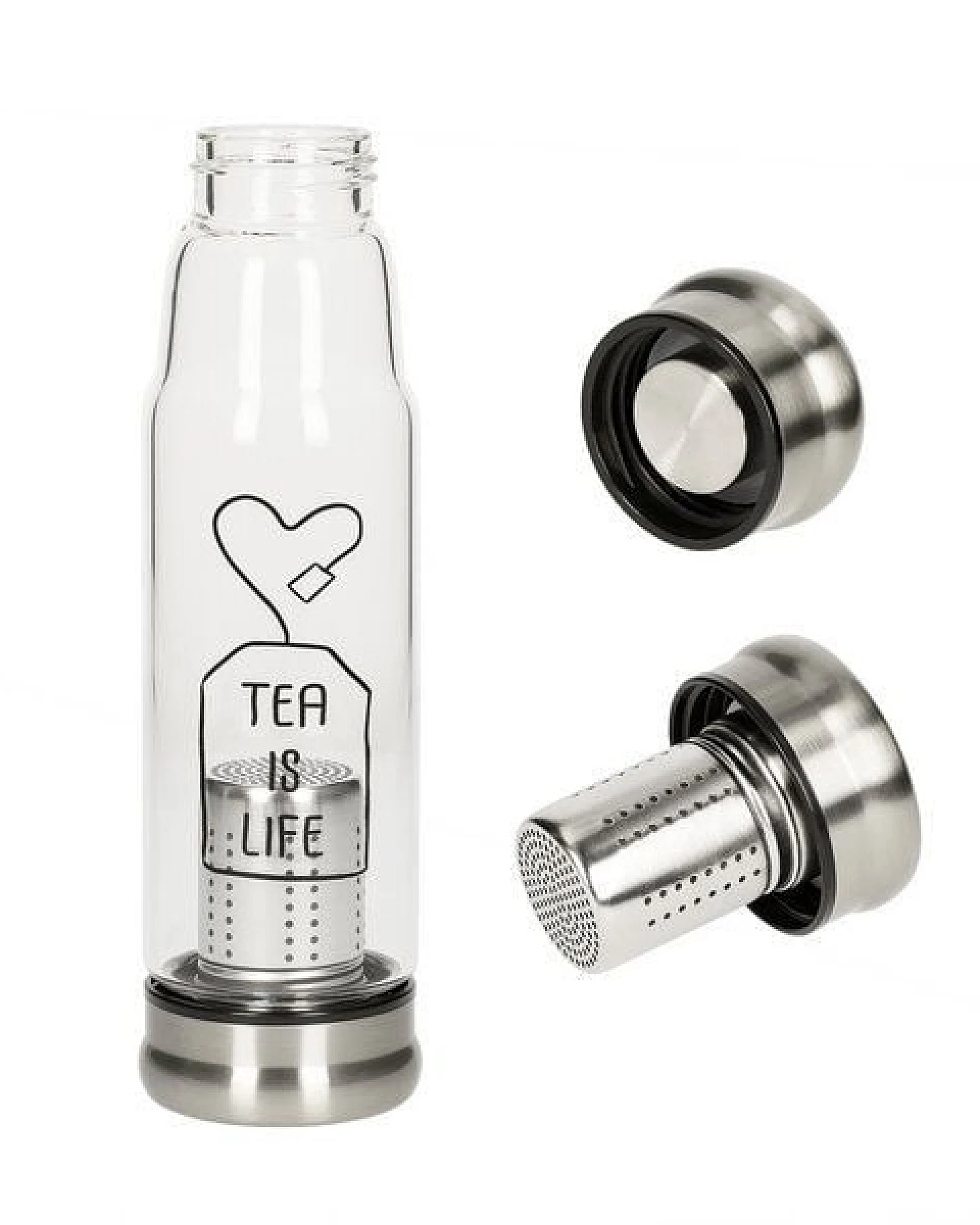 elasto Glasflasche mit Teeeinsatz - Neoprenhülle und Motiv 0,5 l – Ansicht 3