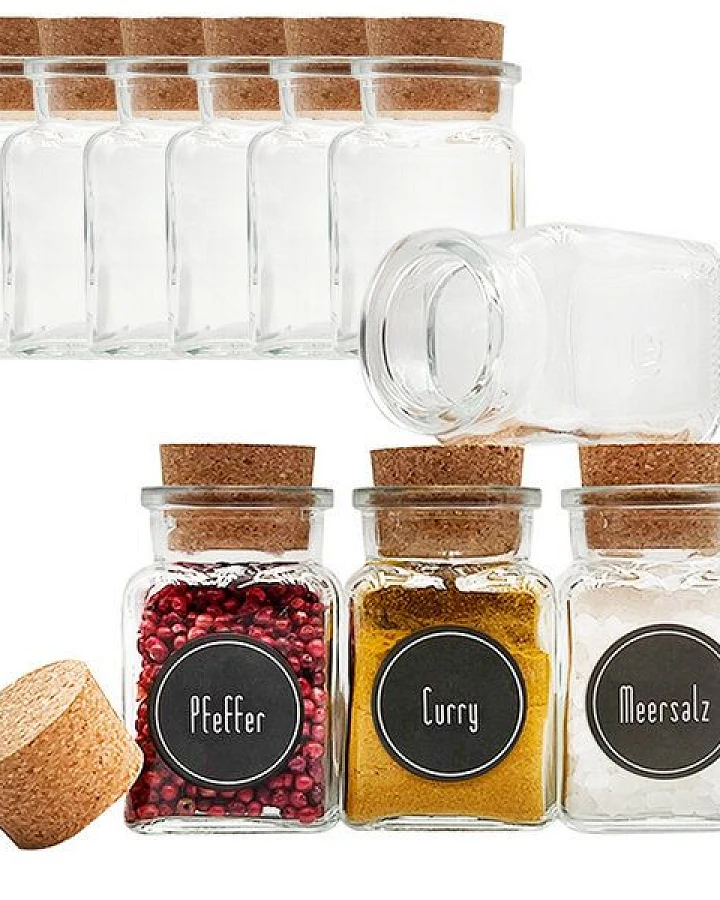 mikken 10 Gewürzgläser eckig 150 ml mit Gewürzetiketten - Gewürzdosen aus Glas