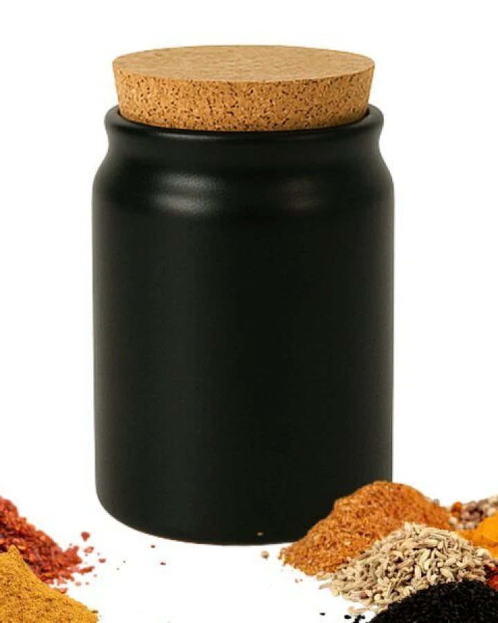 mikken Gewürzdose Keramik 200 ml schwarz Gewürzglas aus Steingut mit Korkenverschluss