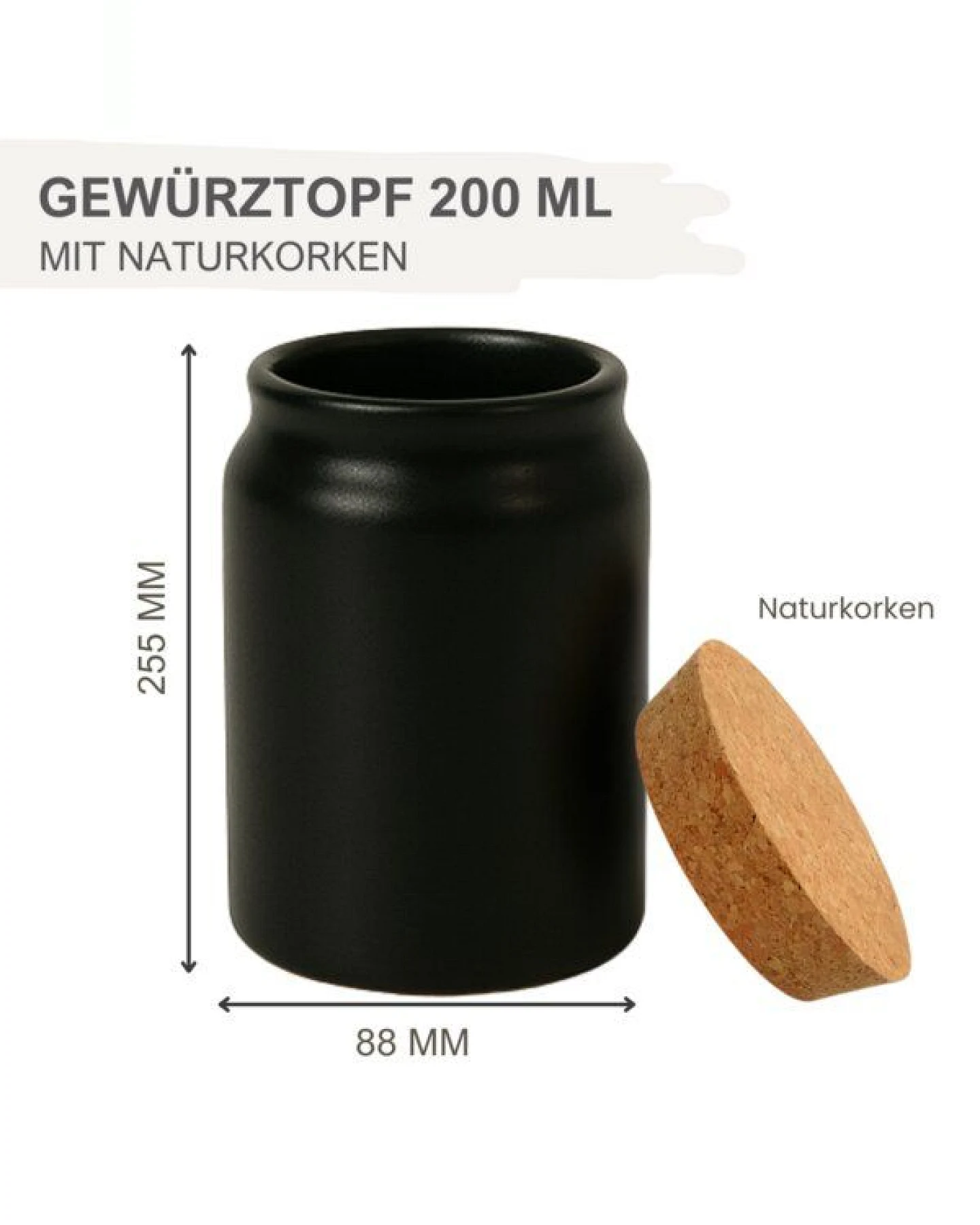 mikken Gewürzdose Keramik 200 ml schwarz Gewürzglas aus Steingut mit Korkenverschluss – Ansicht 2