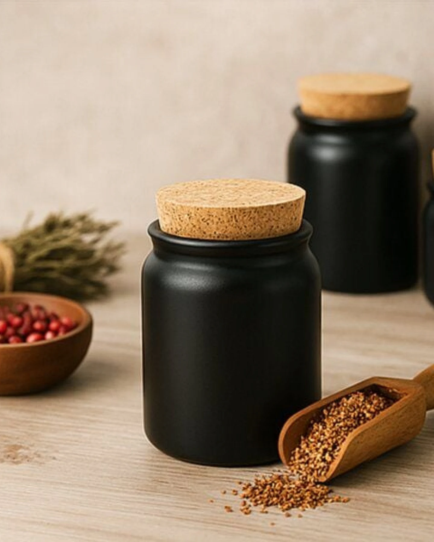 mikken Gewürzdose Keramik 200 ml schwarz Gewürzglas aus Steingut mit Korkenverschluss – Ansicht 3