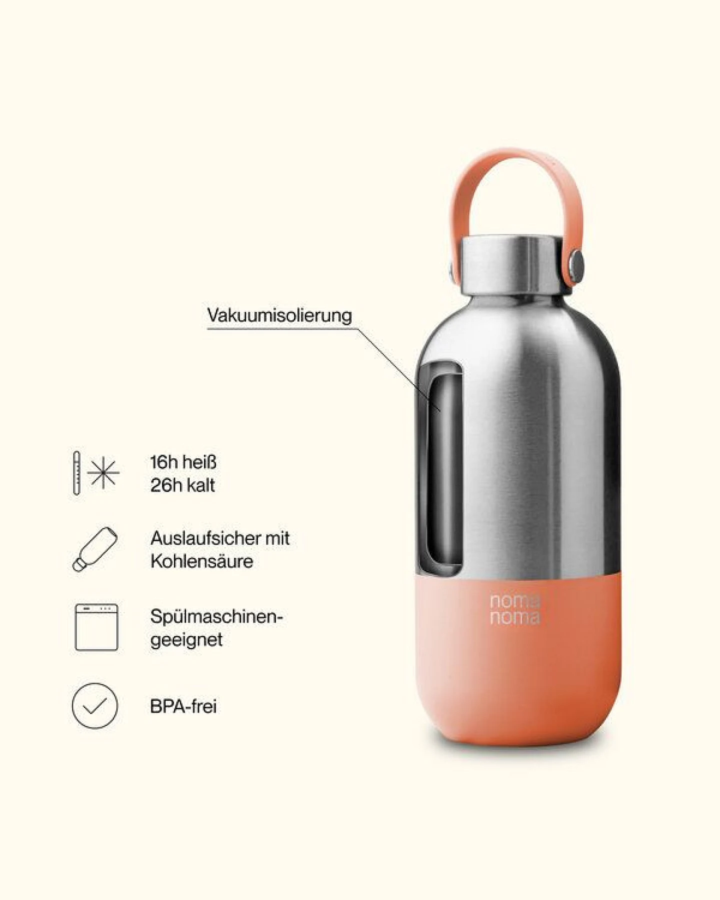 noma noma Edelstahl Trinkflasche Kohlensäure geeignet - Thermosflasche 500ml, 750ml, 1l – Ansicht 2