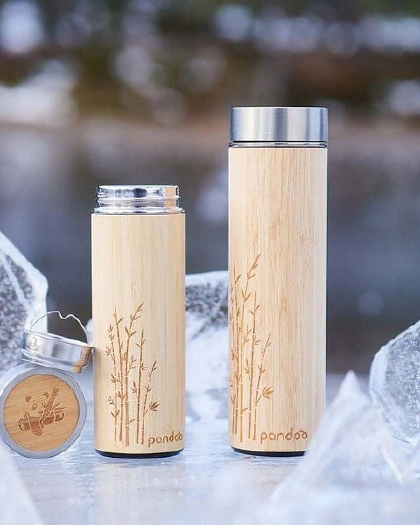 pandoo Bambus doppelwandige Thermoflasche mit Teesieb – Ansicht 4