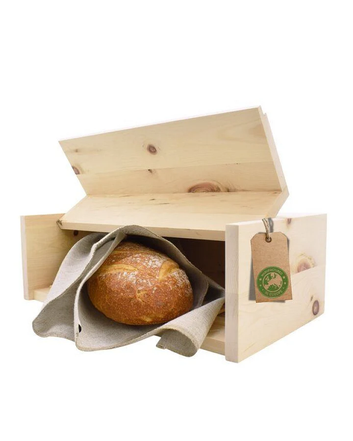 4betterdays Brotkasten Zirbenholz inkl. Zirbenholz-Gitter & Bäckerleinen