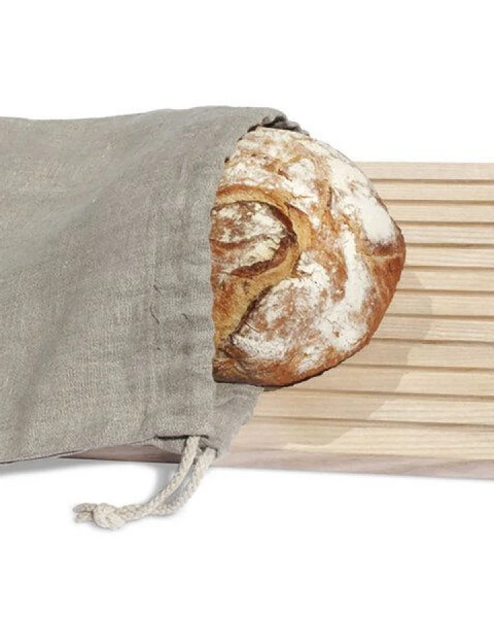 Brotbeutel - Zugbeutel aus Leinen, grau (side by side)