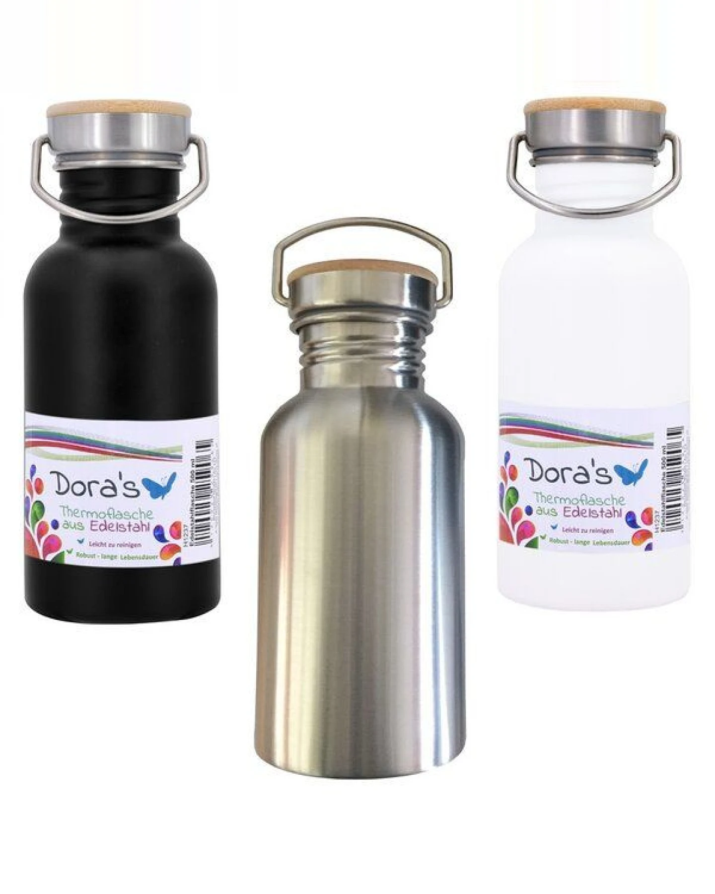 Dora's Dora’s Retro-Edelstahlflasche (500ml) Einwandig & Leicht + Bambus-Deckel – Ansicht 2