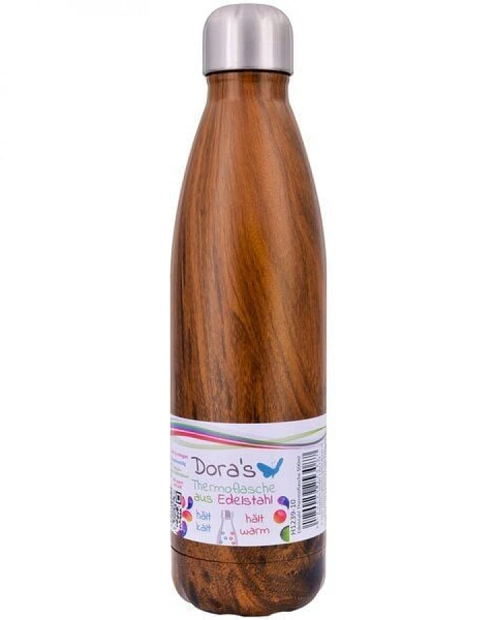 Dora's Dora’s Thermoflasche im Holz-Design (500ml) – Doppelwandig & Isoliert – Auslaufsicher
