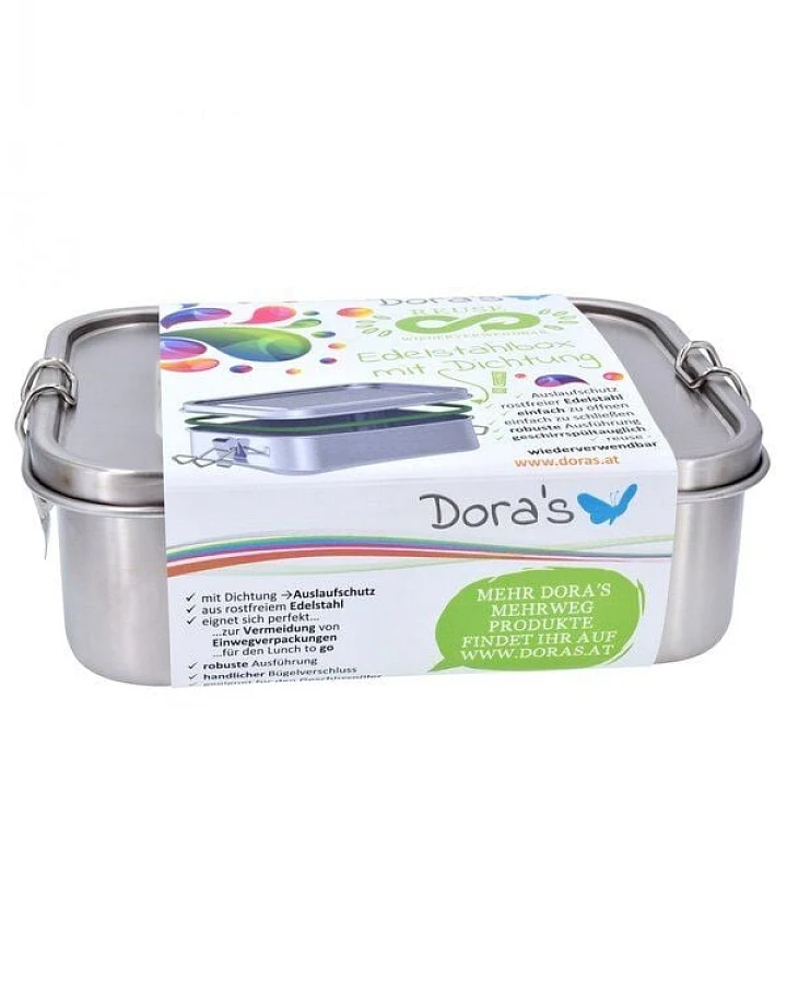 Dora's Dora’s große Edelstahl-Lunchbox mit Bügelverschluss & Dichtung (1,2l) – 100% Auslaufsicher