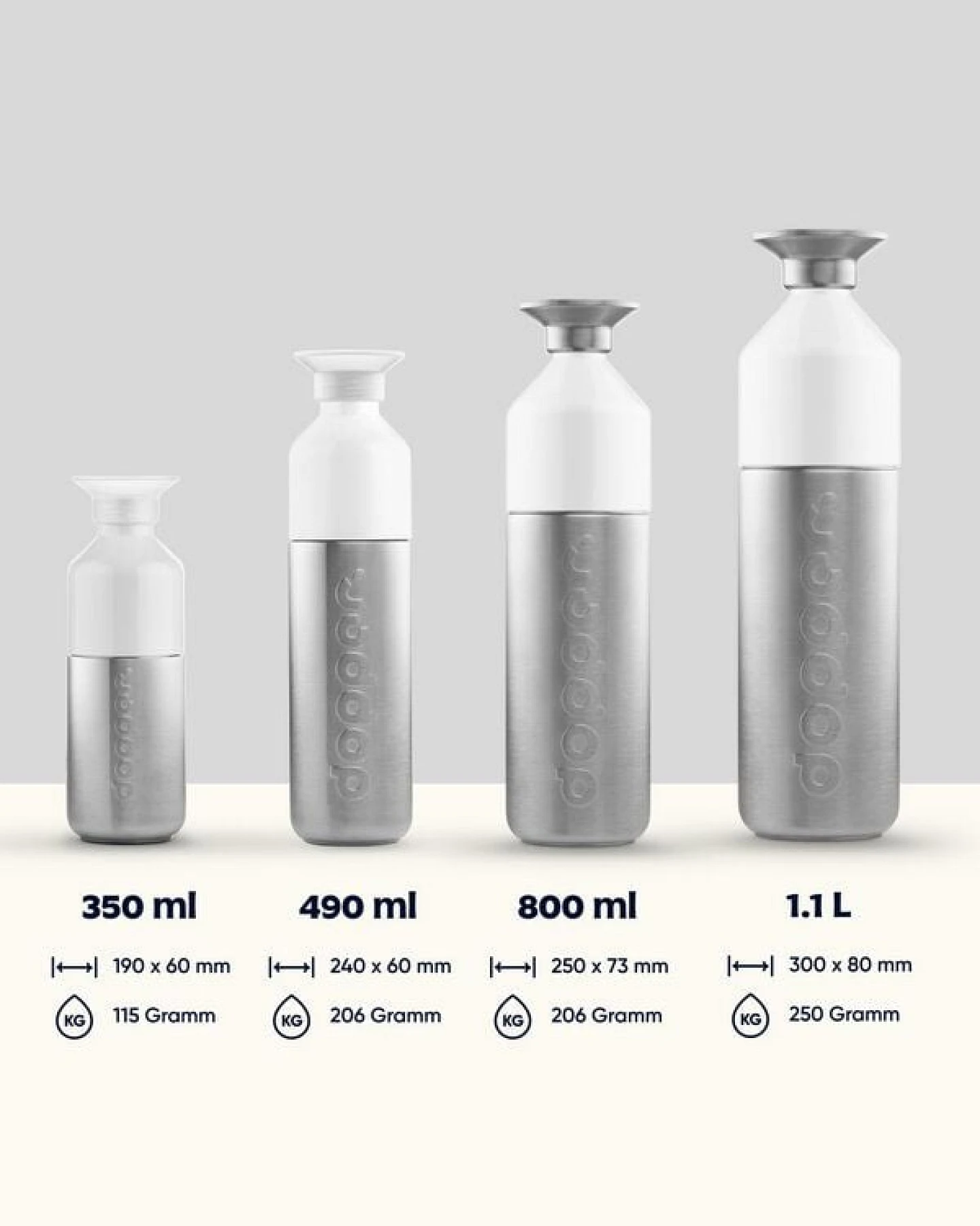 Edelstahl Trinkflasche Dopper Steel 350 ml, 490 ml, 800 ml, 1.1 L – Ansicht 3