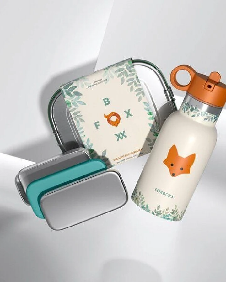 FOXBOXX Schulset,- FOX Special Lunchbox 800/1200ml Edelstahl, SnackBox, Flasche