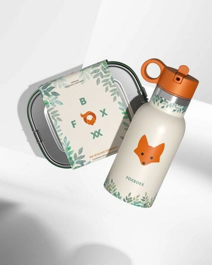 FOXBOXX ÖKO Kinderset,- FOX Flasche 0,35 / 0,5 / 0,75 + Edelstahl Lunchbox 800/1200ml