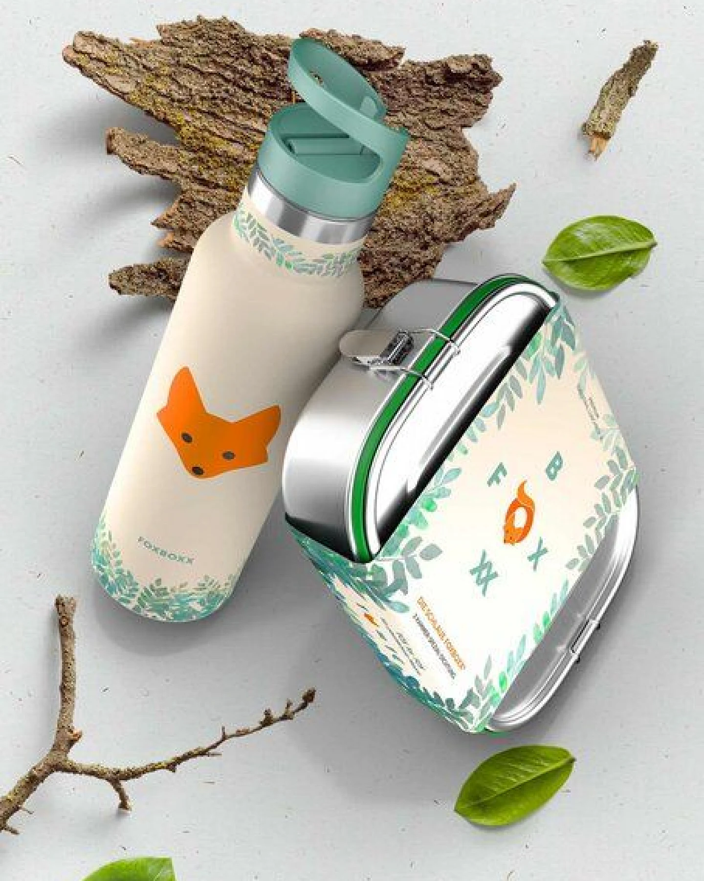 FOXBOXX ÖKO Kinderset,- FOX Flasche 0,35 / 0,5 / 0,75 + Edelstahl Lunchbox 800/1200ml – Ansicht 3