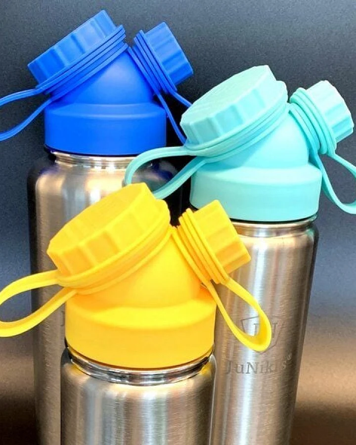 JN JuNiki's 3er Set zum Vorteilspreis: JuNiki´s® eco line isolierte Edelstahl Trinkflasche 3 Größen mit farbigen Deckeln Blau, Türkis, Gelb