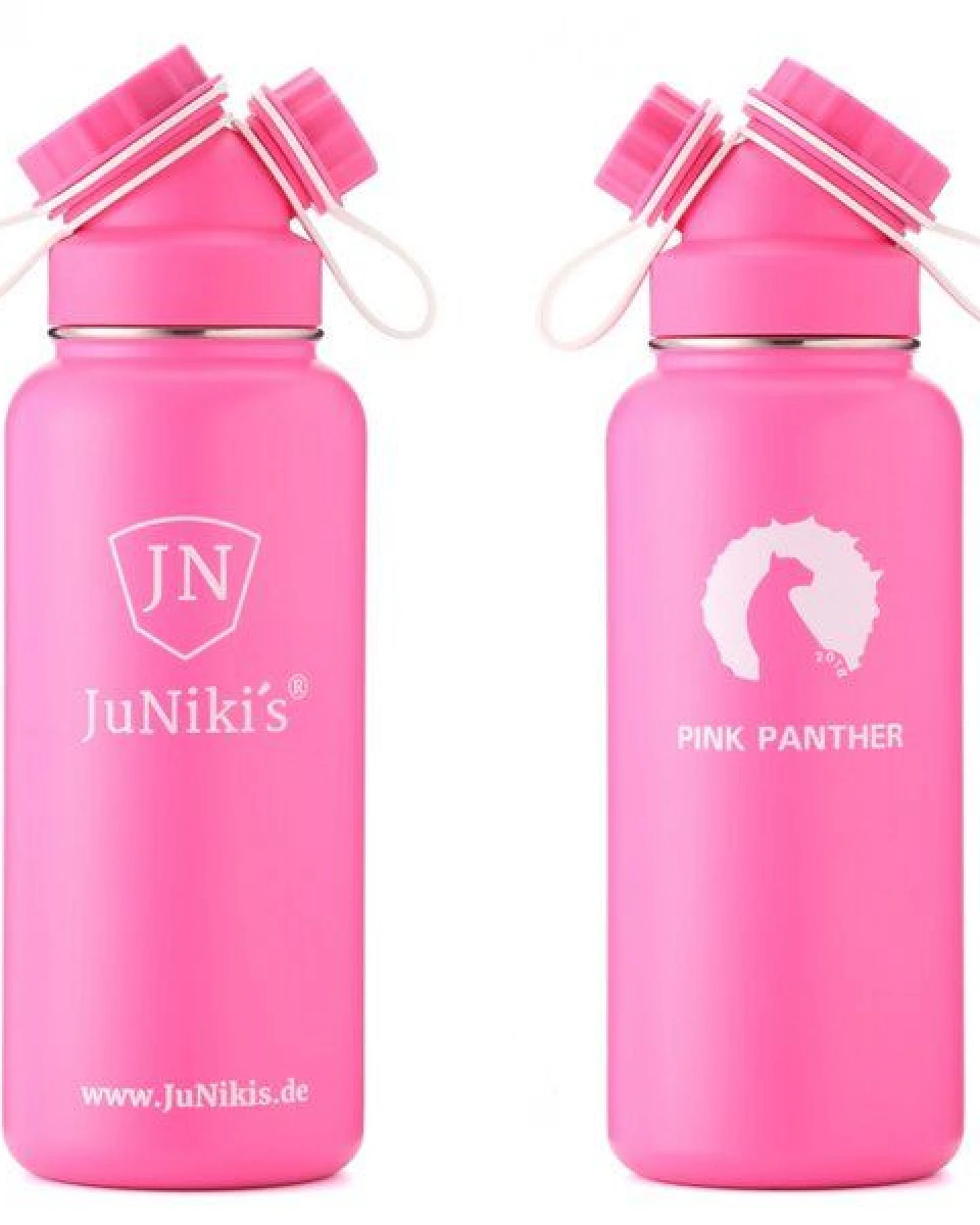 JN JuNiki's Exklusive JuNiki´s Trinkflasche XL aus Edelstahl Vakuum-isoliert 1L/32oz – limitierte Sonderedition „Pink Panther“ – Ansicht 2