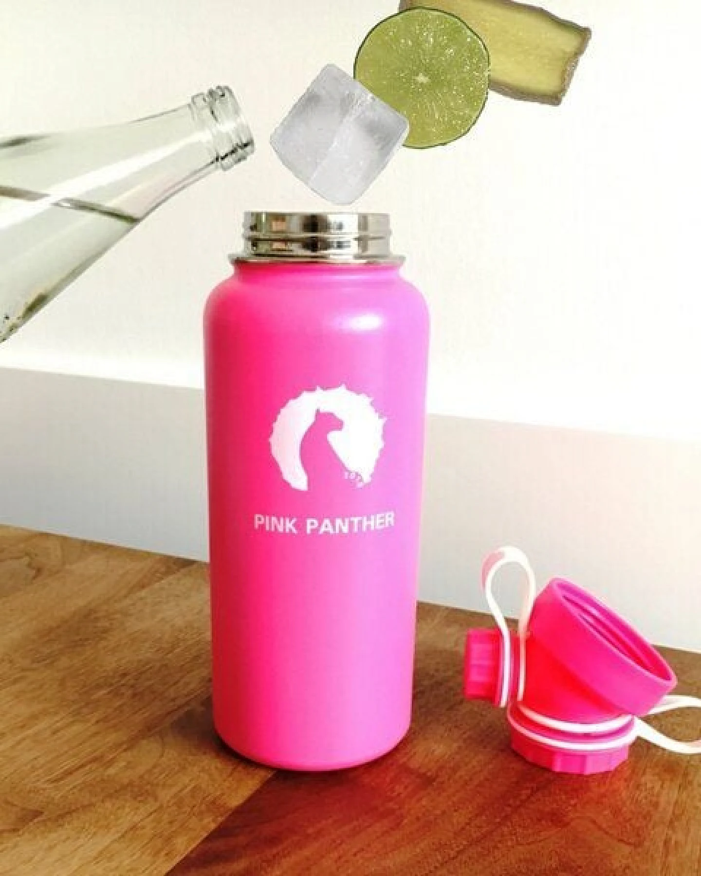 JN JuNiki's Exklusive JuNiki´s Trinkflasche XL aus Edelstahl Vakuum-isoliert 1L/32oz – limitierte Sonderedition „Pink Panther“ – Ansicht 3